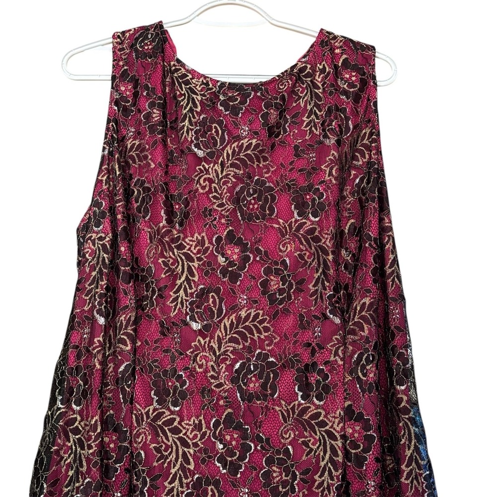 Joanna Hope Black Floral Mesh Overlay Sheath Dress 20 Fringe Dark Romantic Goth - Picture 6 of 8